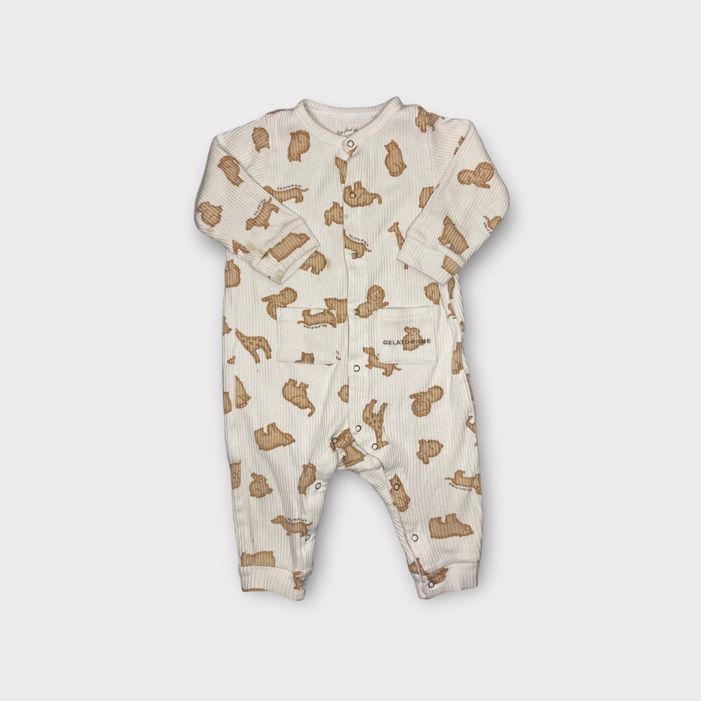 Gelato Pique Brown Animal Pattern Ribbed Romper